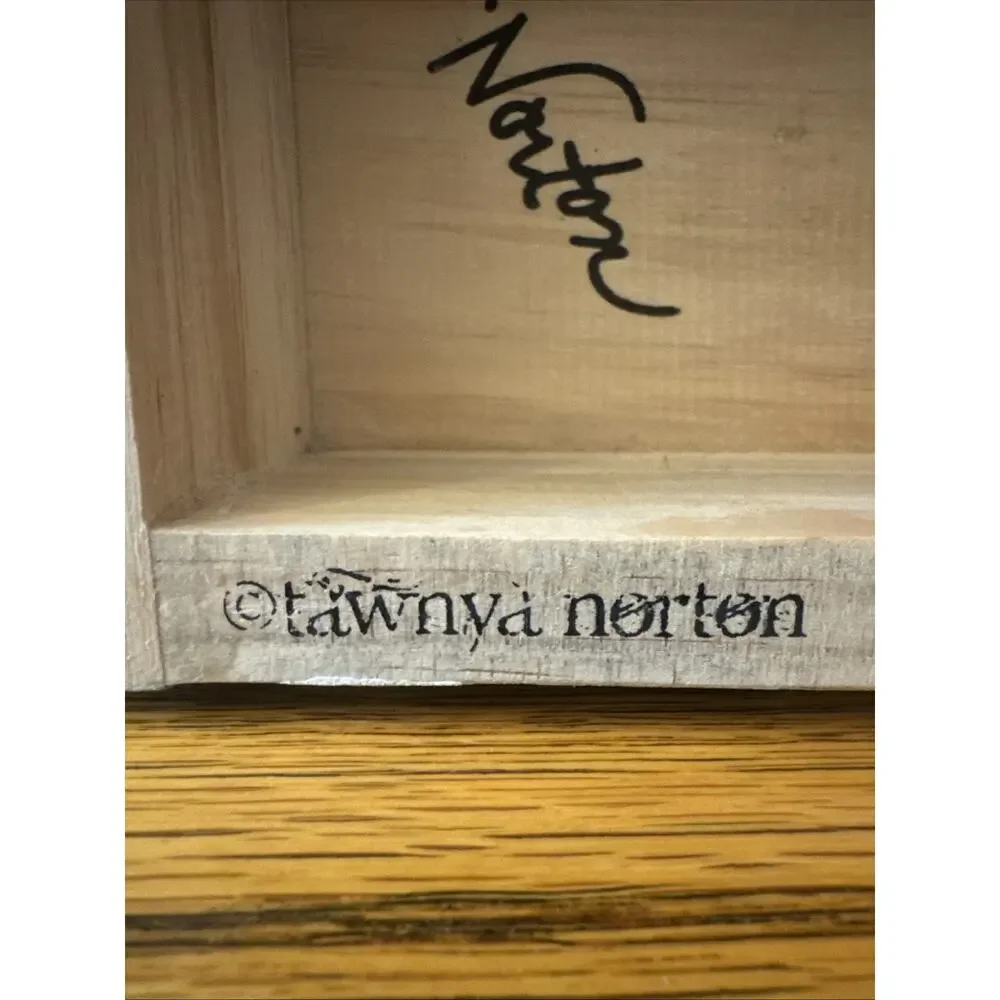 Vintage Tawnya Norton Painted Cotton Rustic Wooden Art ~ SIGNED